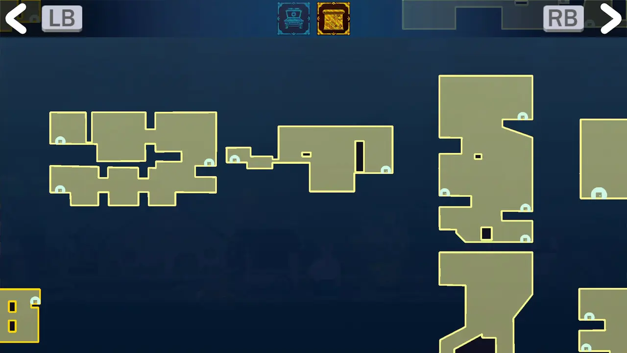 Map screen showing the rooms explored so far.